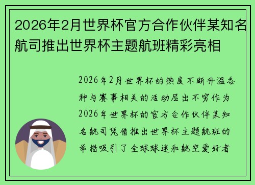 2026年2月世界杯官方合作伙伴某知名航司推出世界杯主题航班精彩亮相